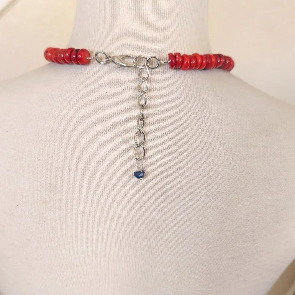 Southwestern Red Coral, Denim Blue Kyanite & Orange Statement Necklace